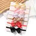 Set of 6 colorful elastic baby bow headbands featuring ribbed grosgrain ribbon loops - Style I (Code)
