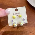 Set of cute cartoon enamel cow and yellow bird stud earrings with S925 silver needles - Lamb Alarm Clock Earring Set (DJST1)
