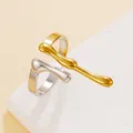 Adjustable stainless steel deer horn ring featuring a unique gold and silver dual-tone finish - Two-tone Gold (J03168)
