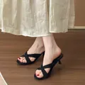 Mule minimaliste con cinturino incrociato nero e tacco a spillo per donna estate - 35 / Nero