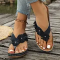 Stijlvolle navyblauwe sleehak slippers voor dames met 3D bloem en strass decor - Marineblauw