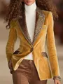 Dettaglio blazer in velluto dorato con revers e rifiniture tasche con stampa leopardata - Taglia S / Top (C88077) / Giallo