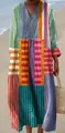 Detailed view of the vibrant geometric patchwork print on this long-sleeved shirt dress - XXS / Dresses / Red