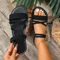 Women's black flat Roman beach sandals with soft leather straps and non-slip sole - 36 / Roman Style (030#) / Black