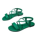 Casual green Roman beach sandals for women with flat soft leather soles and cross straps - 36 / Roman Style (039#) / Dark Green