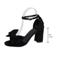 Elegant black block heel sandals featuring a large front bow and adjustable ankle strap - 35 / Black Style (01A)