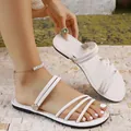 Elegant white flat Roman sandals with soft leather straps for stylish women's summer beach wear - 36 / Roman Style (57#) / White