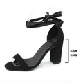 Elegant black chunky heel sandals featuring a black satin ribbon tie and 8.5cm heel - 35 / Strappy Style (502A) / Black