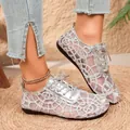 Silver lace mesh flats for women with sparkling rhinestone details and tie-up design - 35 / Off White