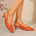 Escarpins slingback orange élégants à bout pointu ajouré et petits talons pour femmes - 36 / Rouge Orangé