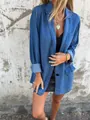 Casual loose fit blue denim jacket with lapel collar for autumn street style outfit - S / Tops / Blue