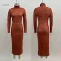 Front and back views of caramel turtleneck long-sleeved slim-fit maxi dress - XS / Dresses / Caramel color