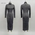 Front and back views of a dark gray slim-fit turtleneck midi dress on mannequin - XS / Dresses / Dark Gray