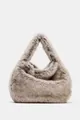 Soft faux fur hobo handbag with fuzzy texture for autumn and winter outfits. - Faux Fur Bag
