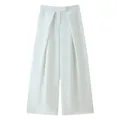 Elegant white wide-leg trousers featuring front pleats and premium draped fabric detail - XS / Bottoms / White
