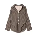 Vista completa di una camicia a righe marroni con maniche a pipistrello e colletto - XS / Top (XXYH1451) / Strisce marroni