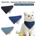 Bandana en jean réglable de style japonais avec doublure à carreaux pour chiens et chats - Ensemble De 14 Styles Assortis