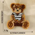 Cute cartoon bear towel embroidery patch for DIY clothing repair 10cm x 8.7cm - Striped Sitting Bear / 10x8.7cm