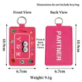 Durable pink embroidered luggage tag featuring Partner text and heart-shaped embroidery - Bright Pink (Partner)