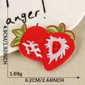 Cartoon strawberry embroidered patch 6.2cm x 4.9cm self-adhesive fruit patch for clothing - Double Strawberry Set / Self-adhesive