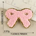 Decoratieve roze handdoek geborduurde strik patch met gouden glitterrand voor DIY - Roze Strik Stijl (2026.5.15) / 7.1x5.1cm