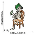 Cartoon skeleton sitting on chair embroidered iron-on patch for clothes 7.1x3.9cm - Sitting Meditating Skeleton / Single Piece (7.1x3.9)