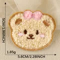 Cute cartoon bear towel embroidery patch with pink bow, size 5.8x5cm sewing accessory - Bear with Bow / 5.8x5cm