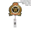 Portabadge retrattile ricamato stile college con corona dorata - 6.2x6cm