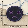Circular cartoon sad face embroidery patch 3.6cm for DIY clothing and bags decoration - Purple Quirky Eyes (1) / Diameter 3.6cm