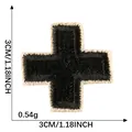 Embroidered black cross patch with beige border, size 3cm by 3cm for DIY crafts - Cross (1) / 3x3cm