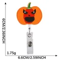 Soporte para identificación retráctil de calabaza de Halloween con cara bordada y medidas - Calabaza Enojada (6)