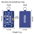 Double-sided blue embroidered luggage tag featuring road sign design with dimensions and weight - Dark Blue (Road Of Happiness)