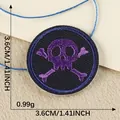 Round purple skull and crossbones embroidered patch for DIY clothing and bag decoration - Purple Skull Crossbones (2) / Diameter 3.6cm