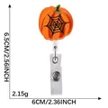 Portatarjetas retráctil de calabaza de Halloween con bordado de telaraña y medidas. - Calabaza con Telaraña (7)