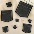 Assorted sizes of denim faux pocket embroidery patches for DIY clothing iron-on repair - 5 Pieces Set / 5 Pieces