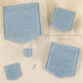 Set of light blue denim faux pocket patches for clothing repair and bag decoration - 6-Piece Set