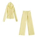 Two-piece thermal yoga set in light yellow featuring a zip-up hoodie and wide-leg trousers - Yellow Set