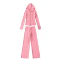 Gedetailleerd overzicht van roze tweedelig trainingspak met hoodie en wijde broekspijpen - S / Top en broek (15+18 Set) / Rozerood