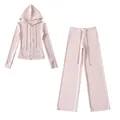 Pink two-piece dralon tracksuit set featuring a zip-up hoodie and wide-leg pants - Light Pink Set