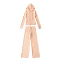 Tweedelig perzikkleurig trainingspak met slim-fit rits hoodie en wijde broek - S / Top en broek (15+18 Set) / Lichtoranje