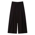 Detailed view of elegant dark wide-leg trousers with draped design and stylish high waist - XS / Bottoms / Brown