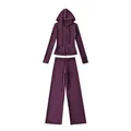 Gedetailleerde weergave van paarse katoenen yoga-set met hoodie en broek voor dames - S / Boven- En Onderstuk / Donkerpaars