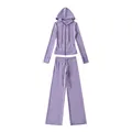 Lavendel trainingspak van katoenmix met hoodie met rits en broek met wijde pijpen. - S / Boven- En Onderstuk / Taropaars