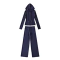 Dames trainingspak set met marineblauwe hoodie met rits en wijde trainingsbroek - S / Boven- En Onderstuk / Marineblauw
