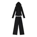Zwarte tweedelige yogaset met hoodie met rits en joggingbroek met wijde pijpen. - S / Boven- En Onderstuk / Zwart