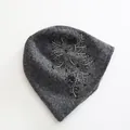 Close-up view of the intricate bead and sequin floral embroidery on a gray felt beanie - Dark Gray Hat
