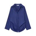 Camicia blu a maniche lunghe con orlo asimmetrico drappeggiato unico e colletto classico - XS / Top (XXYH1451) / Blu scuro