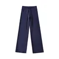 Vooraanzicht van een marineblauwe yoga-broek met wijde pijpen en trekkoord in de taille - S / Bottoms / Marineblauw