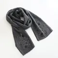 Elegant gray wool knit scarf featuring intricate floral beaded embroidery on both ends - Dark Gray Scarf