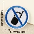 Blue and white no-cell-phone embroidered patch with dimension markings for clothing decoration - No Cellphone / 4.1x4.1cm